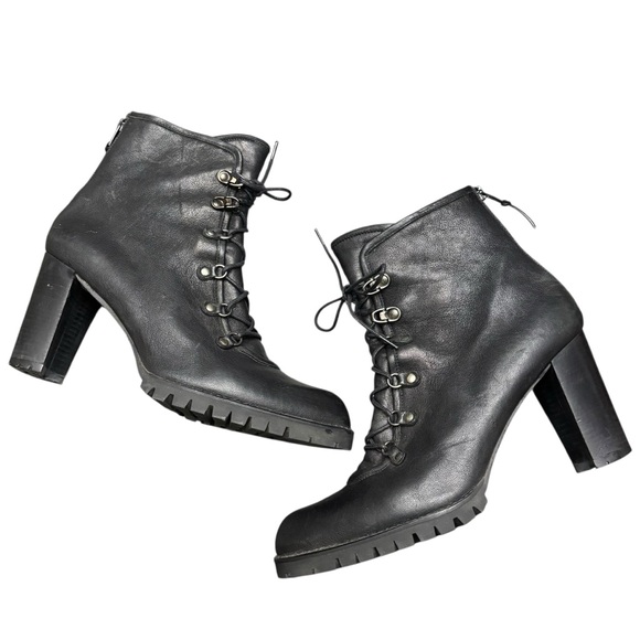 STUART WEITZMAN Heeled Leather COMBAT BOOTS - Picture 1 of 8